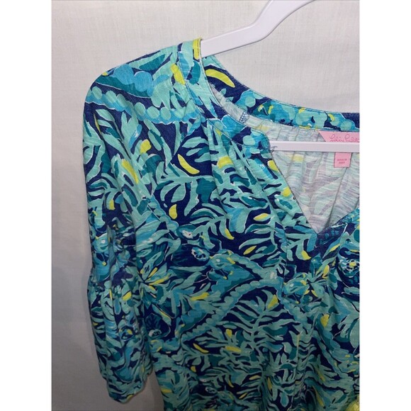Lilly Pulitzer Womens Pullover Tunic Size XXS Blue Floral Flare Sleeve Party - Picture 5 of 12
